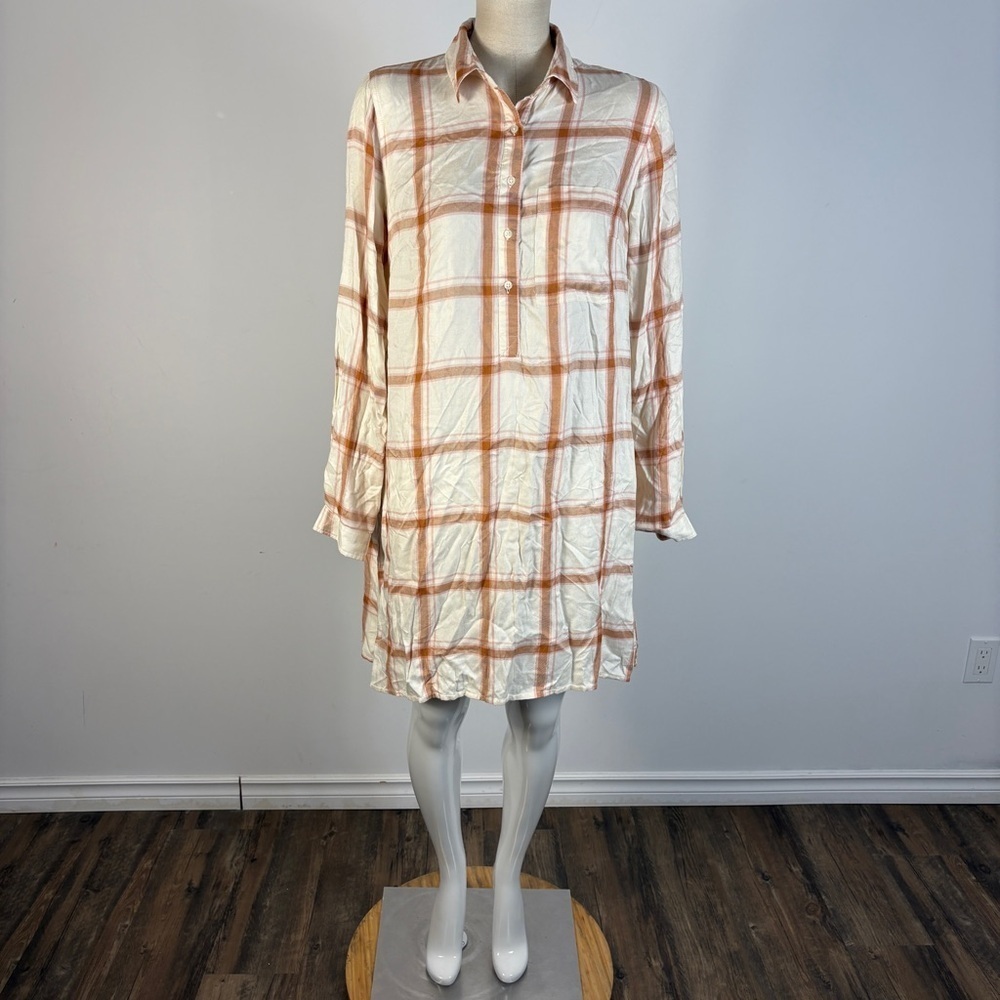 ❤️ Old Navy Women's M Brown Pink Plaid Flannel Boyfriend Button-Up Shirt NWT